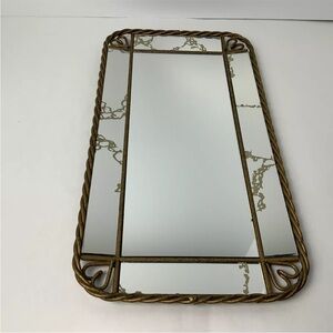 1960’s Decorative Rectangle Mirror Metal Twist Frame‎ Wall Hanging Vanity Tray